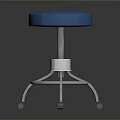Blue Padded Swivel Bar Stool With Silver Metal Frame And Casters