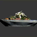 Chinese Traditional Dish On Blue And White Patterned Plate With Green Vegetables And Meat Pieces