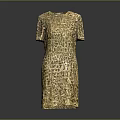 Elegant Golden Textured Short Sleeve Dress For Women Stylish Fashion