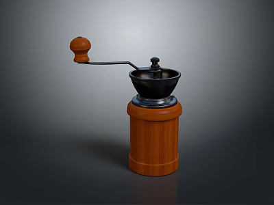 Manual Coffee Grinder With Wooden Base Black Grinding Bowl And Top Wooden Handle 3d model