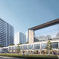 Modern Commercial Street Featuring High Rise Buildings Glass Facades Shops And Pedestrians