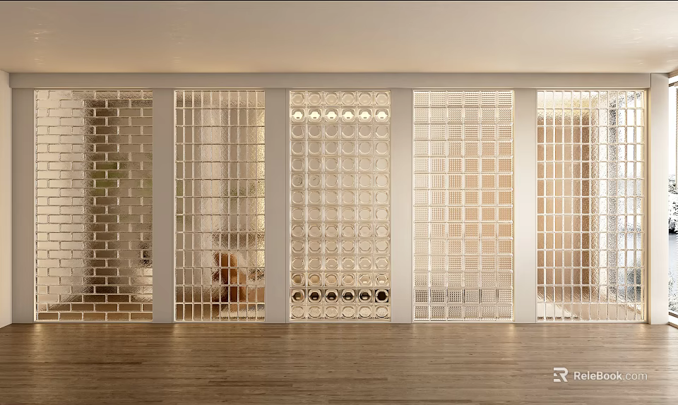 Modern Room Divider With White Frame Grid Pattern Transparent Panels For Interior Space Separation 3d model 