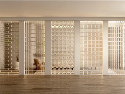 Modern Room Divider With White Frame Grid Pattern Transparent Panels For Interior Space Separation 3d model