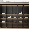 Modern Dark Wood Wall Storage Shelf with Built in Design Teapots Books and Lighting