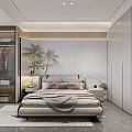 Modern Kids Bedroom With Palm Tree Mural Cozy Bed And Wardrobe