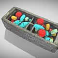Decorative Ornament Set With Gray Woven Texture Box And Multicolored Beads In Divided Compartments