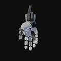 Futuristic Mechanical Arm Game Movie Character Featuring Metallic Texture Joint Details And Connected Wires