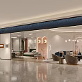 Luxury Modern Interior Space With Sofa Chairs Pendant Lights And Marble Floor