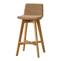 Modern Rattan Bar Stool With Wooden Legs For Kitchen Bar Counter Design