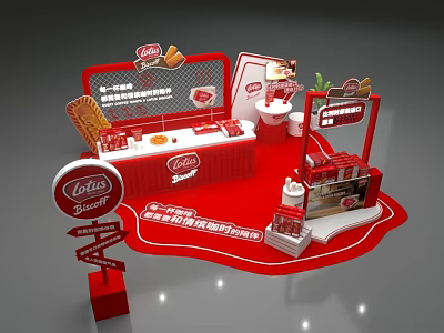 Lotte Stick Promotion Booth With Red Theme Display Counter And Snack Items 3d model