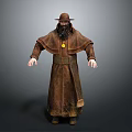A Man In Brown Robe With Long Beard Brown Hat And Gold Necklace Standing