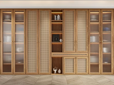 Modern Wooden Display Cabinet with Glass Doors and Central Open Shelves for Decorative Items 3d model