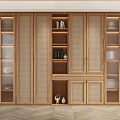Modern Wooden Display Cabinet with Glass Doors and Central Open Shelves for Decorative Items