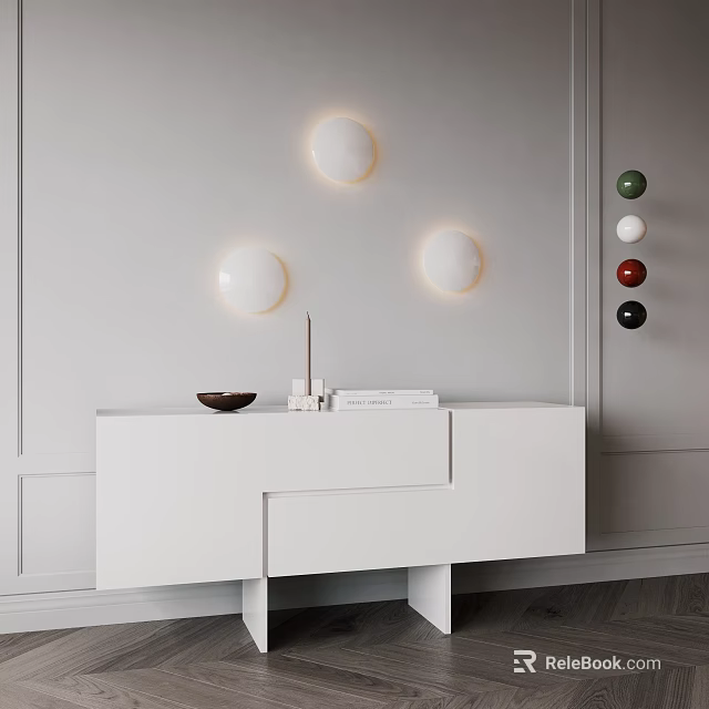 White Console Table Entryway Decor With Round Wall Lights And Colored Balls 3d model