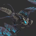 Fantasy Dragon Creature With Stone Like Body Blue Glowing Wings And Sharp Teeth