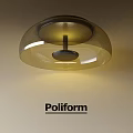 Modern Poliform Chandelier With Glass Shade Metal Base And Warm Yellow Light