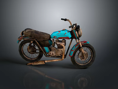Vintage Turquoise Motorcycle With Rusted Body And Leather Seat Retro Design Details 3d model