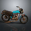 Vintage Turquoise Motorcycle With Rusted Body And Leather Seat Retro Design Details
