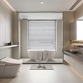 Modern Bathroom Interior Design With Bathtub Towels Toilet Vanity Mirror And Window Blinds