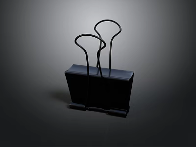 Black Paper Clip Holder With Simple Design And Two Metal Paper Clips 3d model
