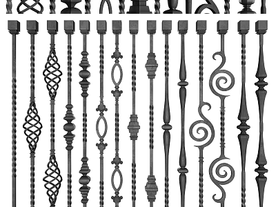 Ornate Metal Rail Baluster Designs with Spiral Patterns and Decorative Details 3d model