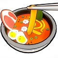 Delicious Ramen Bowl With Soft Boiled Eggs Sliced Meat Vegetables And Chopsticks Holding Noodles