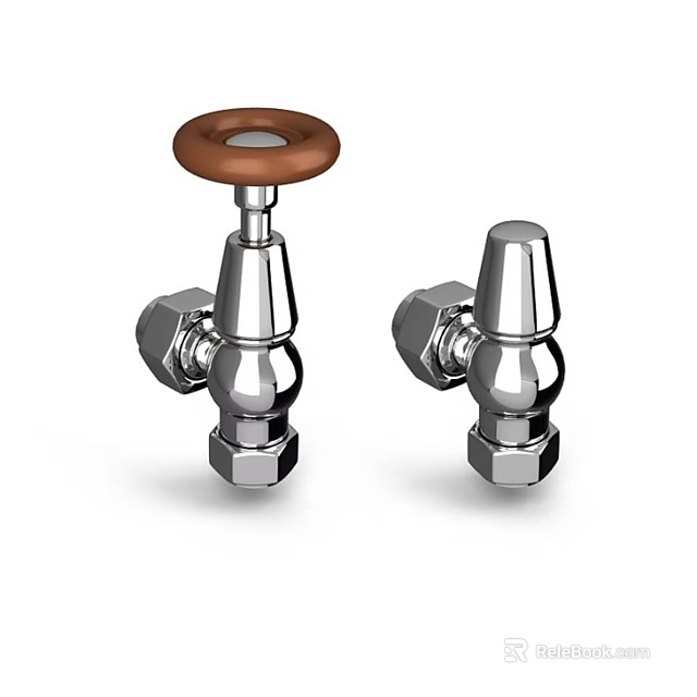 Two Chrome Angle Valves With Brown Knob And Silver Finish For Plumbing 3d model 