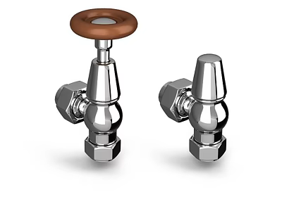 Two Chrome Angle Valves With Brown Knob And Silver Finish For Plumbing 3d model