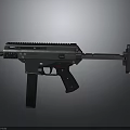Black Tactical Submachine Gun with Rail System Grip Folding Stock and Modern Design