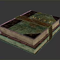 Sculpture Carving of Stacked Old Books Green Brown Decor Gold MYST Lettering Leather Strap