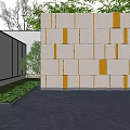 Modern Feature Wall With Stone Panels Gold Accents And Water Reflection