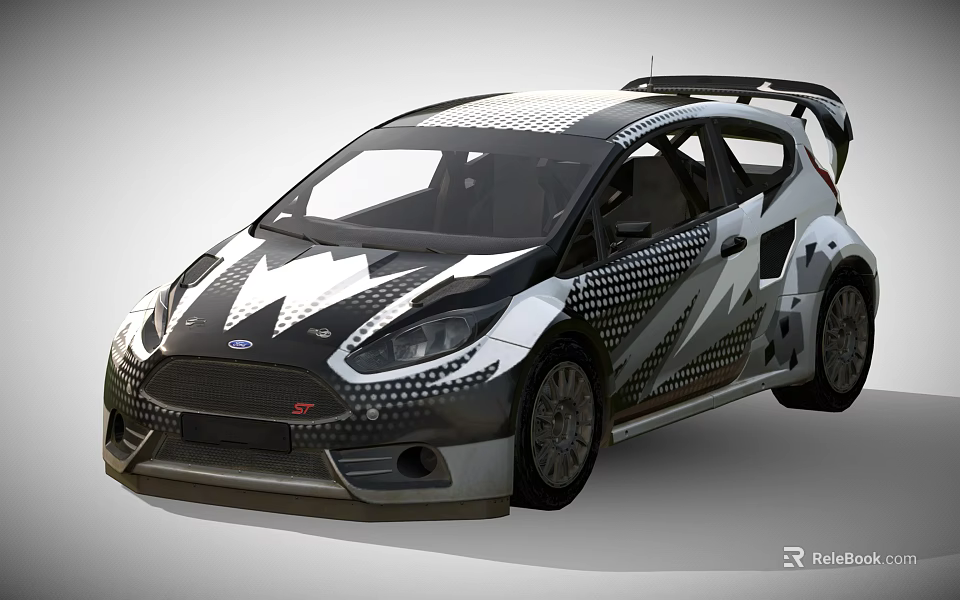 Black White Racing Car With Lightning Graphics Rear Spoiler And Sporty Aerodynamic Design 3d model 