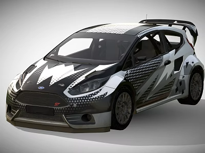 Black White Racing Car With Lightning Graphics Rear Spoiler And Sporty Aerodynamic Design 3d model