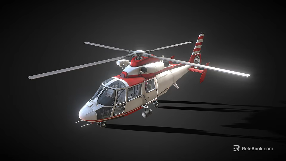 Red and White Modern Helicopter with Streamlined Design and Rotor Blades 3d model 