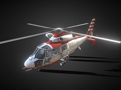 Red and White Modern Helicopter with Streamlined Design and Rotor Blades 3d model