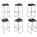 Six Modern Black And Blue Bar Stools With Metal Frame And Square Seats
