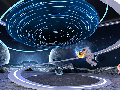 Astronaut Floating In Space Holding Glowing Sphere With Cosmic Rings And Planets 3d model