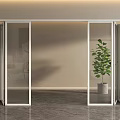 Modern Glass Folding Doors With Metal Frame In Bright Interior Space And Green Plant
