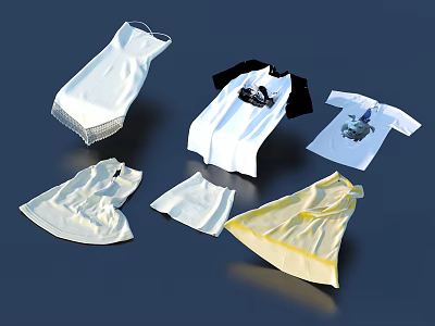 Variety of Women's Clothes Including White Yellow Dresses T Shirts Tops And Shorts With Prints 3d model