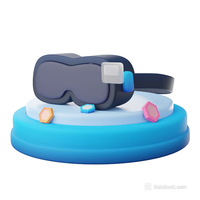 Smart Machine VR Headset Placed on Blue Base with Colorful Small Cubes 3d model
