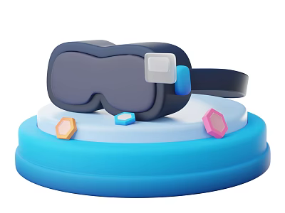 Smart Machine VR Headset Placed on Blue Base with Colorful Small Cubes 3d model