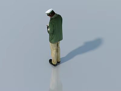 People in Green Jackets White Hats Khaki Pants on Smooth Floor With Shadows Reflections 3d model
