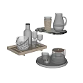 Stylish Glass Cups With Ice Bucket Wine Glasses And Pitcher On Wooden Tray