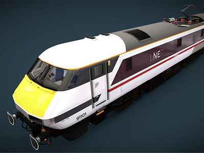 Modern Train With Yellow Front White Body Streamlined Design LINE Logo And Number 8701 3d model
