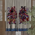 Colorful Animal Paintings on Traditional Door Curtain with Decorative Patterns and Plant