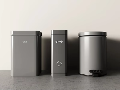 Essential Modern Silver Trash Bins With Pedal And Recycle Symbol For Home Use 3d model