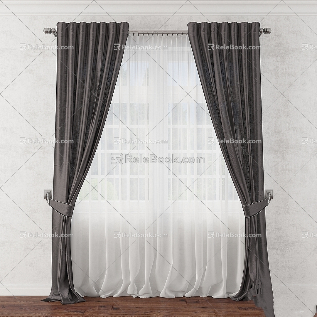 Vintage Curtain Curtain Tulle Curtain Man 3d model