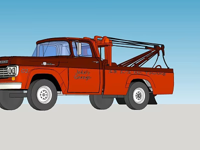 Classic Red Tow Truck With Crane Arm For Vehicle Recovery 3d model