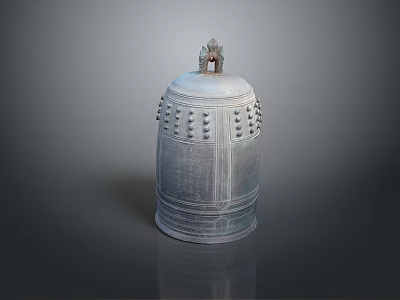 Traditional Musical Instrument Bronze Bell With Decorative Top And Intricate Carved Patterns 3d model