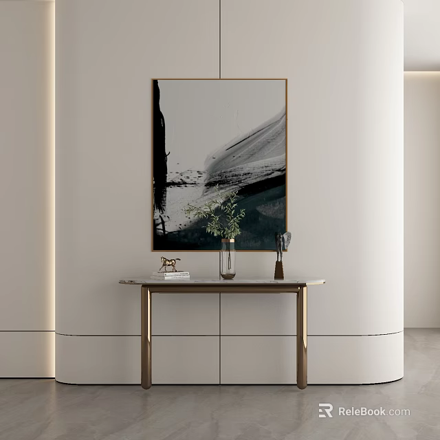 Modern Minimalist Entryway Decorative Ornament Combination With Wall Art Potted Plant Vase And Small Ornament 3d model 